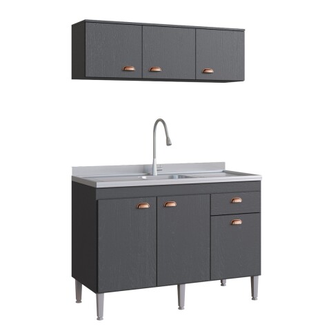 Conjunto Bajo Mesada + Aéreo De Cocina Sin Pileta Gris Grafito Conjunto Bajo Mesada + Aéreo De Cocina Sin Pileta Gris Grafito