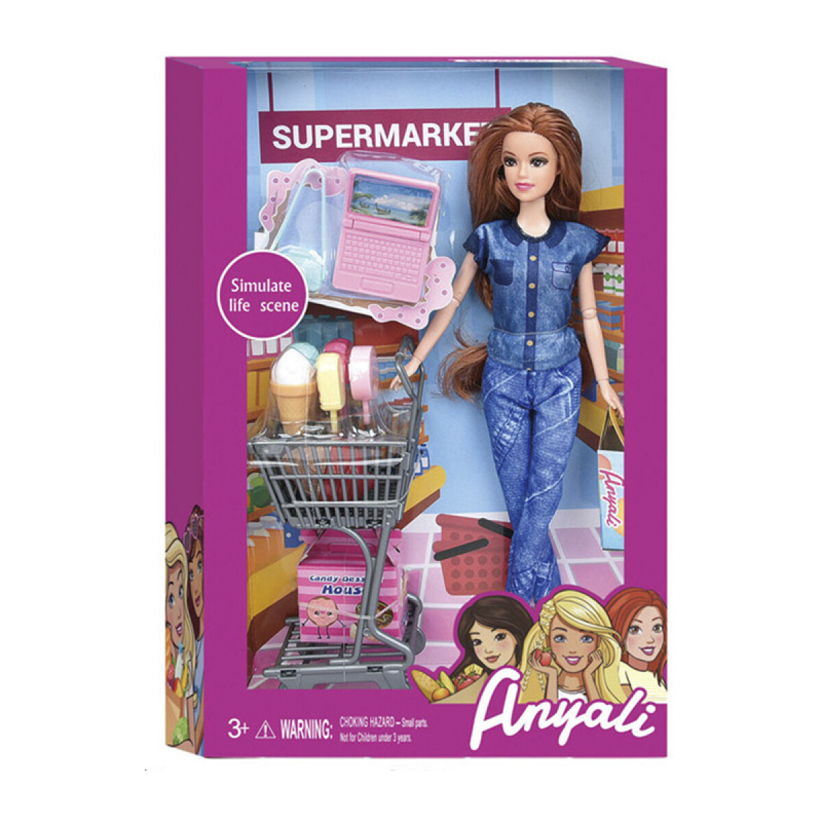 Muñeca Articulada Con Set De Supermercado 13 Piezas 