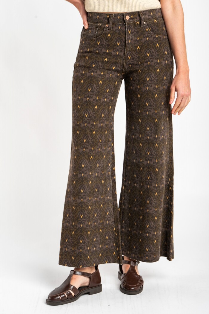 Jean Flared Wide Leg Print Chocolate