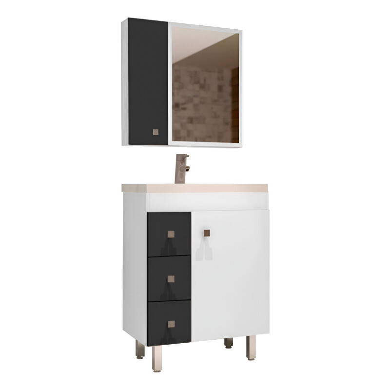 Mueble Baño De 60cm Ancho+bacha+botiquín+espejo Blanco/gris Mueble Baño De 60cm Ancho+bacha+botiquín+espejo Blanco/gris