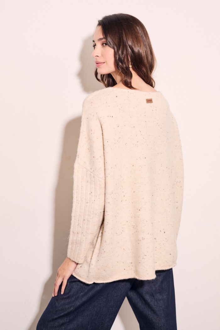 Sweater Bouttonne Beige Melange