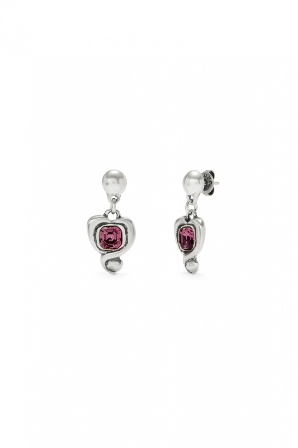 PENDIENTES EN ALEACIAÓN DE METALES BAÑADA EN PLATA DE LEY CON CORAZON Y CRISTAL ROSA Pendiente