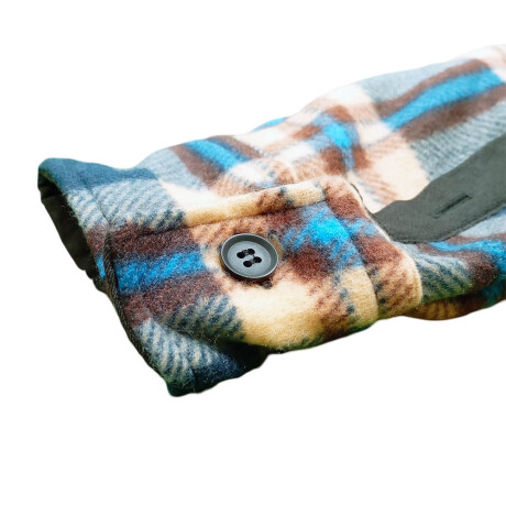 Campera Camisa Leñadora Cangurito Capucha Botones Azul-Beige
