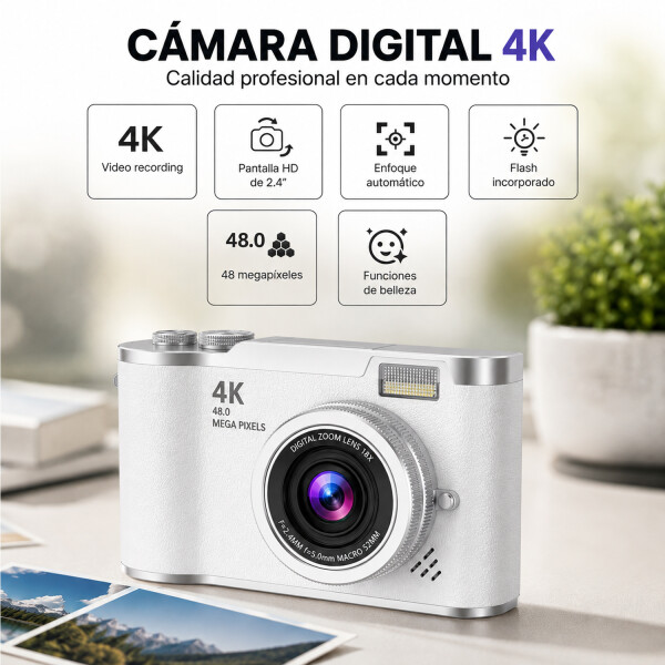 Cámara Digital Compacta 4k 48 Mp Con Pantalla Abatible Lk-007 CAMARA DIGITAL 4K RECARGABLE LK-007