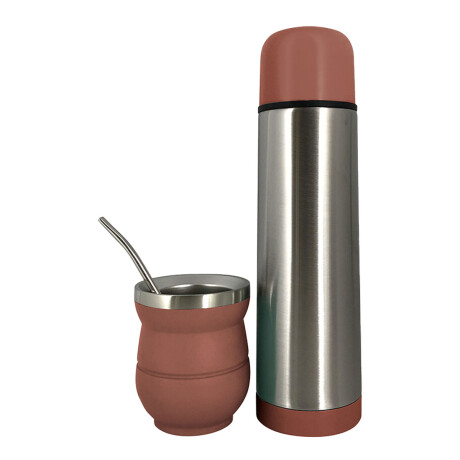 Set Invierno Manta Frazada Polar 2 Pza + Termo Mate Bombilla Rosa