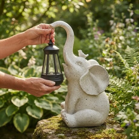 Farol Luz Solar Elefante Con Ave Farol Luz Solar Elefante Con Ave