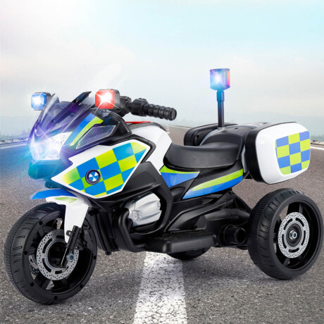 Moto Policía A Batería Con Reversa, Luces Sonido Blanco