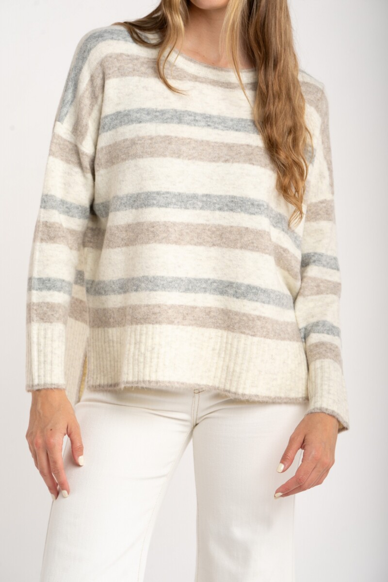 Sweater Rayado Gris Melange