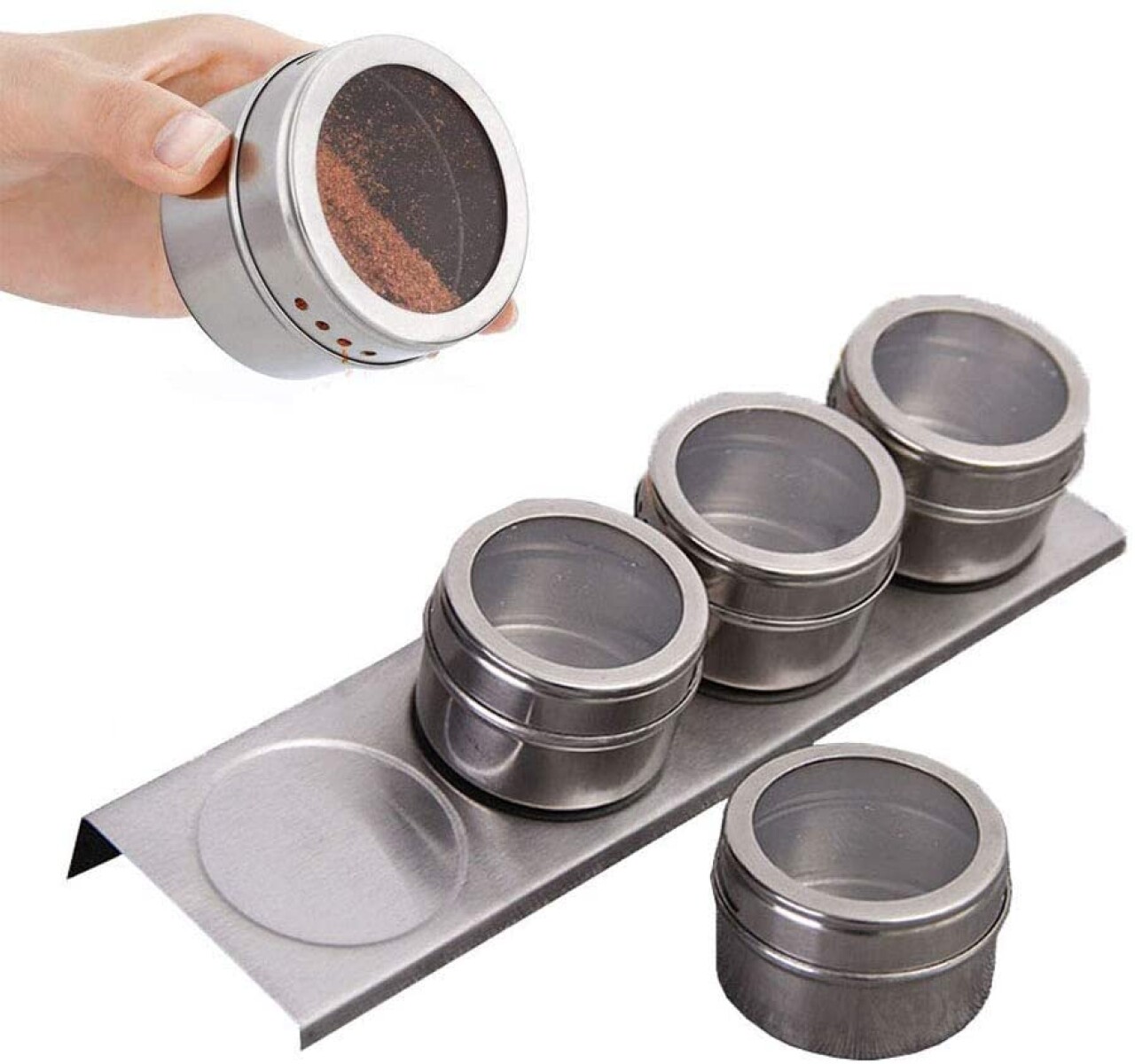 Especiero 4 frascos acero inox imantados 
