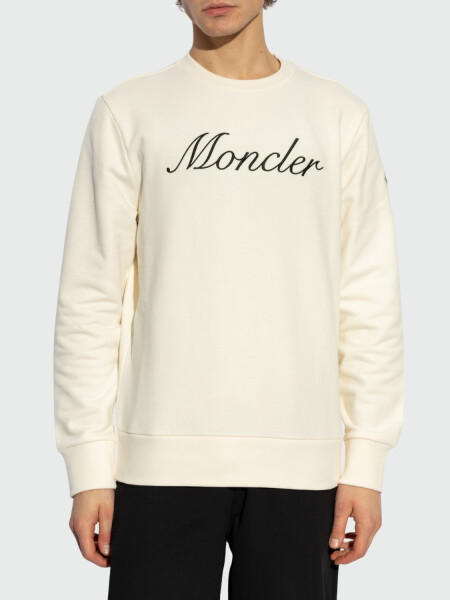 Moncler - Sudadera de Algodón con Logotipo Bordado Blanco
