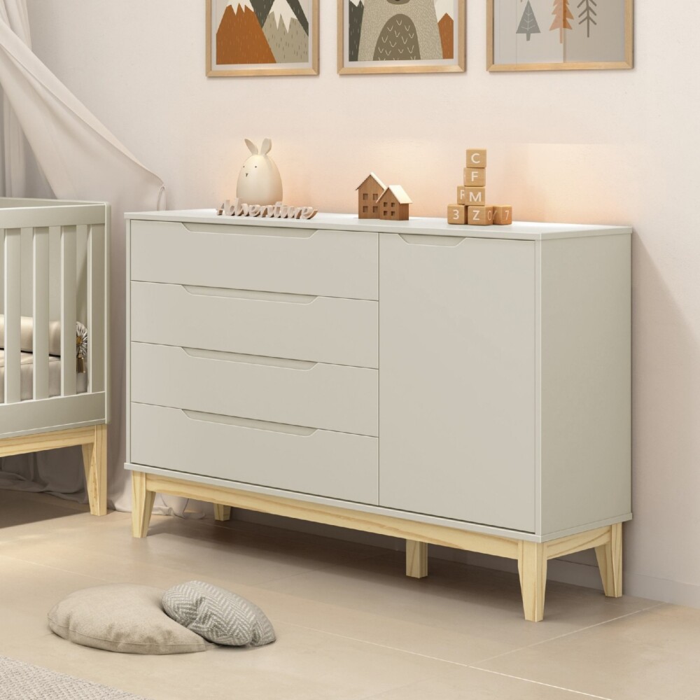 Cómoda 4 Cajones 1 Puerta Infantil - Elfe Arena