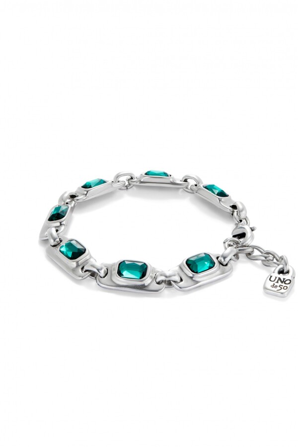 PULSERA CON BAÑO DE PLATA DE LEY CON CRISTALES VERDES Pulsera