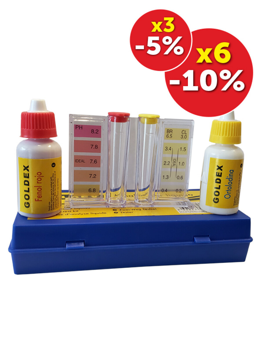 Kit medidor de Ph y Cloro Goldex - Kit medidor de Ph, Cloro Goldex + Frasco de repuesto de obsequio 