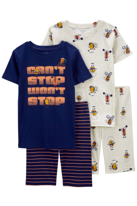 Pijama cuatro piezas de algodón, dos bermudas y dos remeras manga corta estampados Pijama cuatro piezas de algodón, dos bermudas y dos remeras manga corta estampados