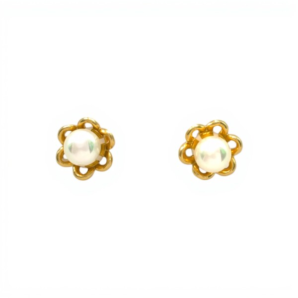Caravanas Perlas base flor- Oro bajo - Perla española- CA8240 conperla