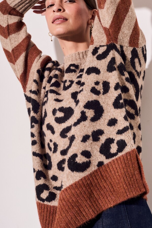 Sweater Animal Print Mangas Rayadas Multi