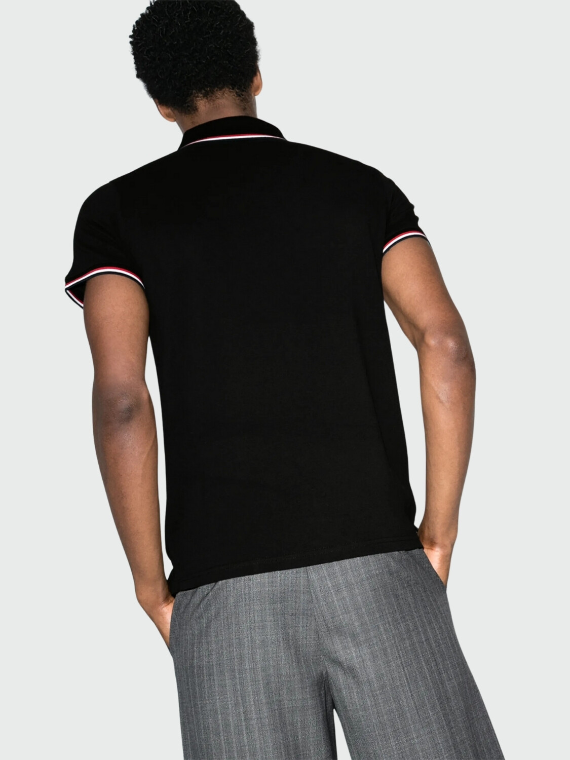 Moncler - Polo de Piqué de Algodón con Ribetes Tricolor Negro