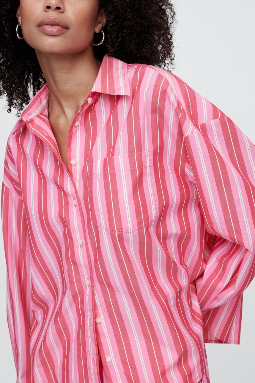 Camisa Poplin Big Shirt Mujer Pink Stripe
