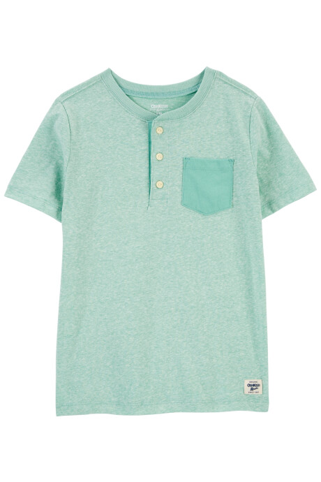 Remera henley de algodón, manga corta, verde Sin color