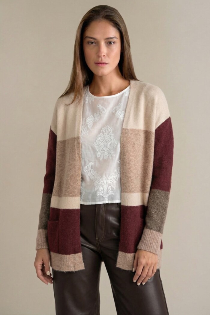 Cardigan Rayado Color Block Mocha
