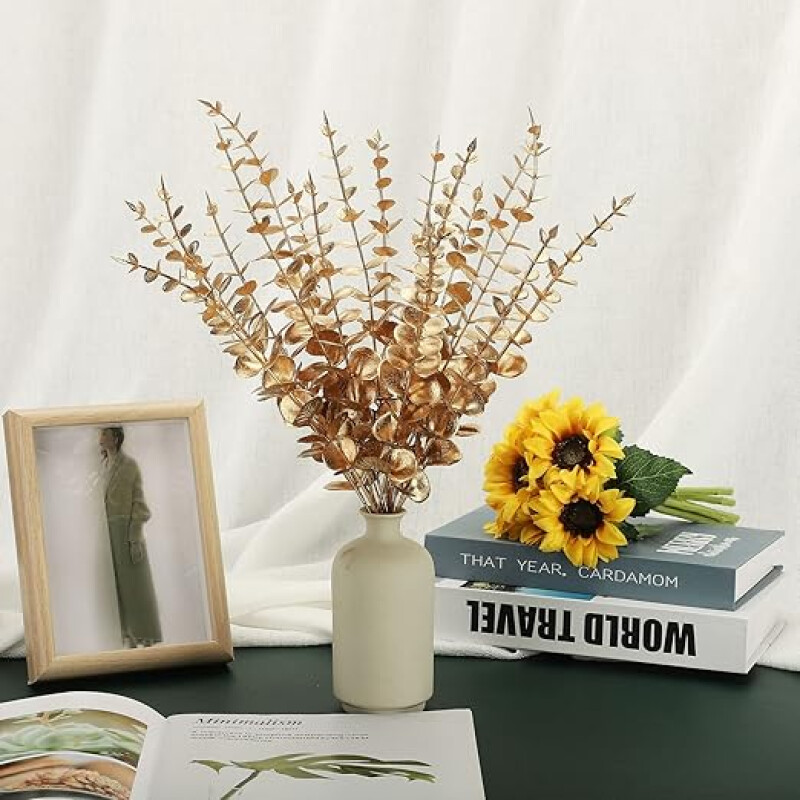 Rama de Eucalipto Artificial 85 cm Dorado