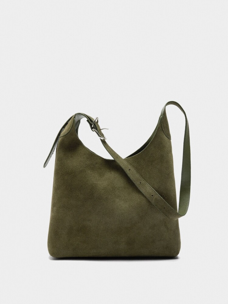 Bolso De Hombro De Piel Serraje caqui
