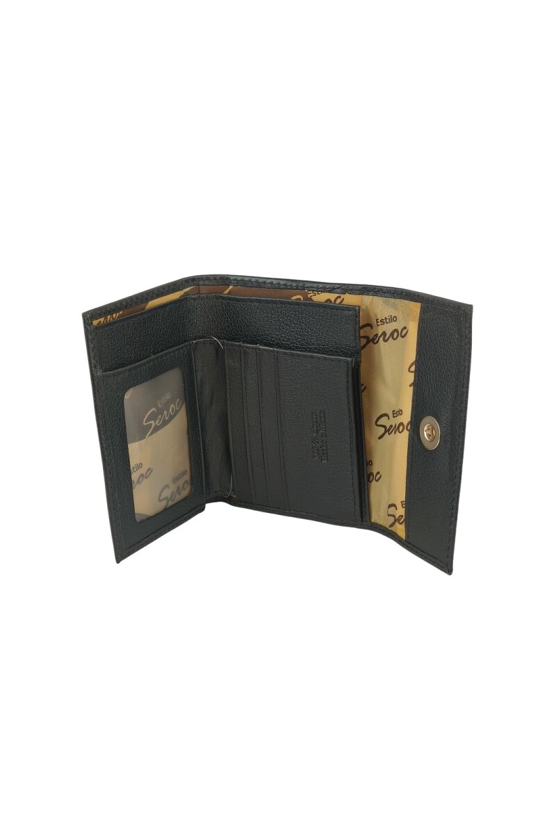 Billetera Compacta de Dama en Cuero Genuino | Cierre Magnético y Lujo Negro