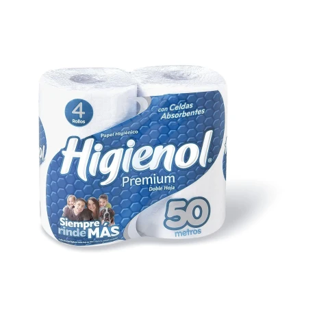 PAPEL HIGIENICO HIGIENOL DOBLE HOJA PREMIUM 50 MTS X 4 IP1199 PAPEL HIGIENICO HIGIENOL DOBLE HOJA PREMIUM 50 MTS X 4 IP1199