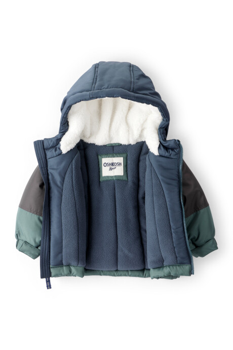 Campera resistente al agua, diseño bloques de color azul, negro y verde. Talles 12-24M Sin color