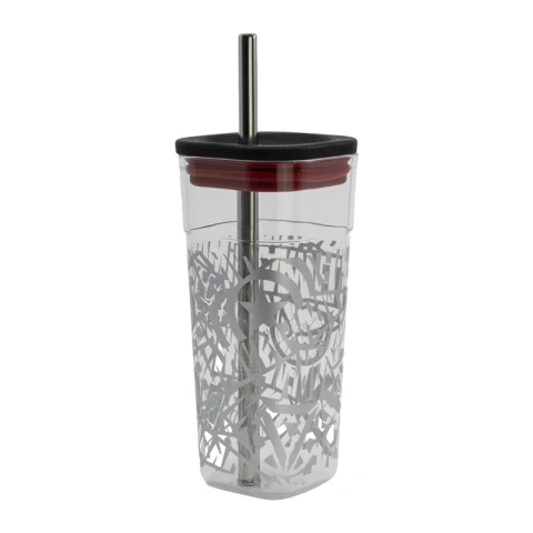 Vaso Acrílico Cuadrado Avengers con Pajita Acero 540 ml U