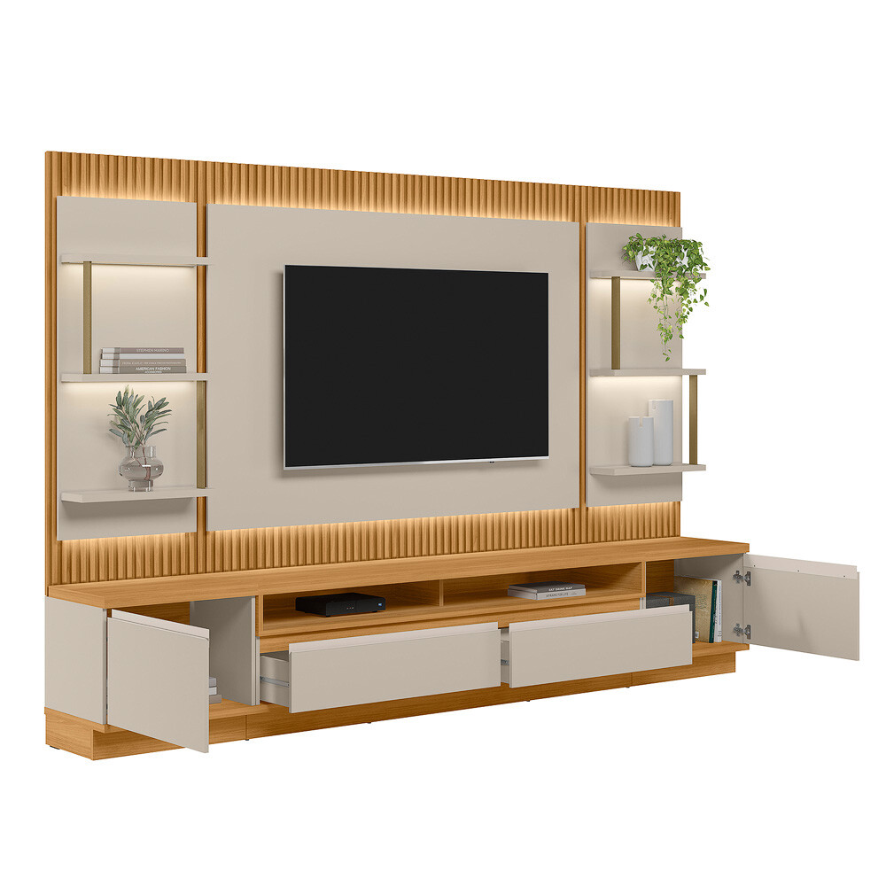 CONJUNTO MODULAR SAO PAULO (MESA TV + PANEL+ 2 LATERALES I/D) COLOR TAURI/OFF WHITE FOSCO Conjunto Modular Sao Paulo (mesa Tv + Panel+ 2 Laterales I/d) Color Tauri/off White Fosco