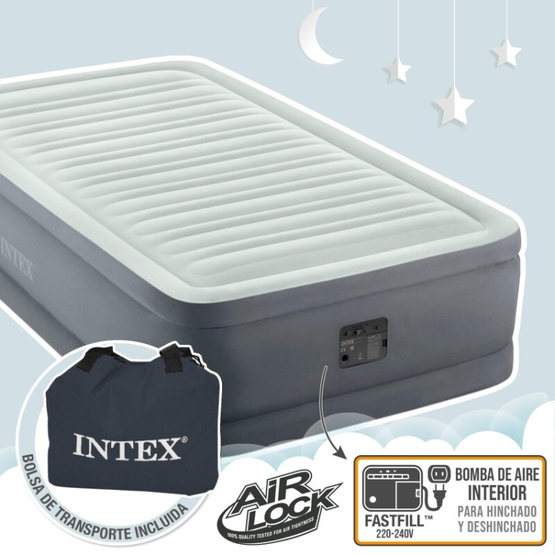 INTEX CAMA DE AIRE PREM-AIRE® FIBER TECH DOBLE BASE 1 PLAZA Intex Cama De Aire Prem-aire® Fiber Tech Doble Base 1 Plaza