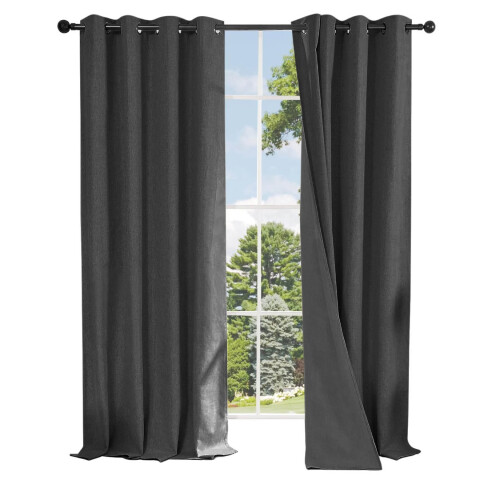 Cortina 80% Blackout 2 Paños 140x220 Textura Lino Doble Faz Variante Color Gris Oscuro