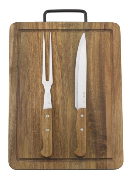 SET TABLA MADERA ACACIA CON CUCHILLA Y TENEDOR 38x28x2CM SET TABLA MADERA ACACIA CON CUCHILLA Y TENEDOR 38x28x2CM