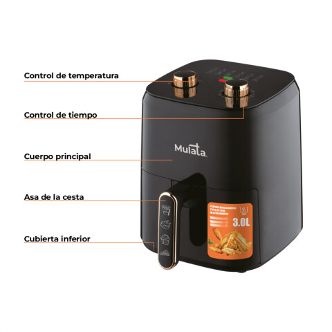 Freidora sin Aceite Air Fryer 3 Litros Mulata - Negro Freidora sin Aceite Air Fryer 3 Litros Mulata - Negro