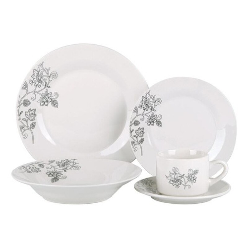 Juego de vajilla One Kitchen en porcelana x 20 piezas Hojas Grises