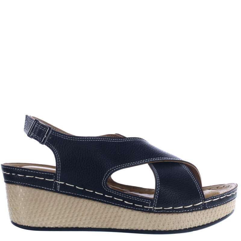 Sandalia de Mujer Lady Confort LESLIE con tiras cruzadas y velcro en tobillera Negro