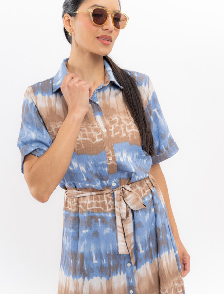 Vestido camisero estampado azul piedra