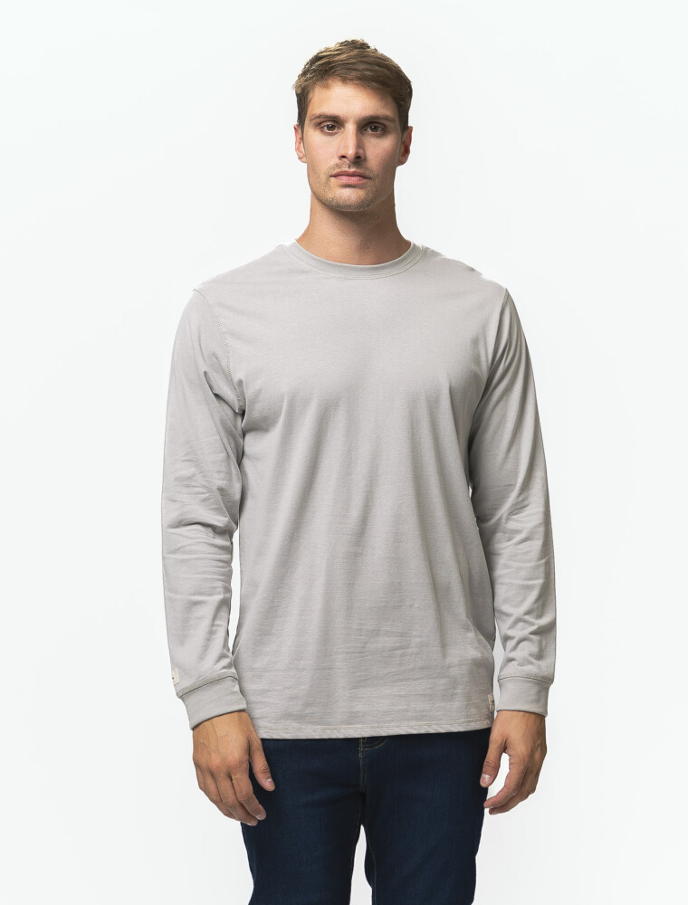 Remera Manga Larga Algodón Stone Gris Claro