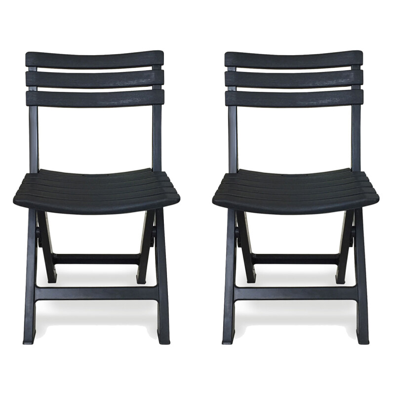 Set x2 Silla Plegable Simil Madera Reforzada Plástico NEGRO