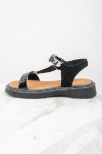 Sandalia Cuero Combinada Negro