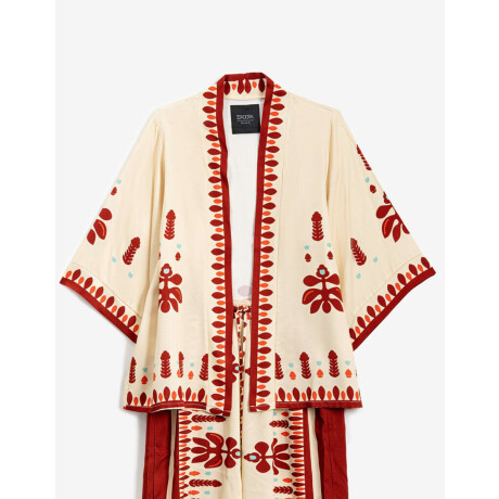 Kimono Corto Estampado Bohemio Combinacion Bicolor