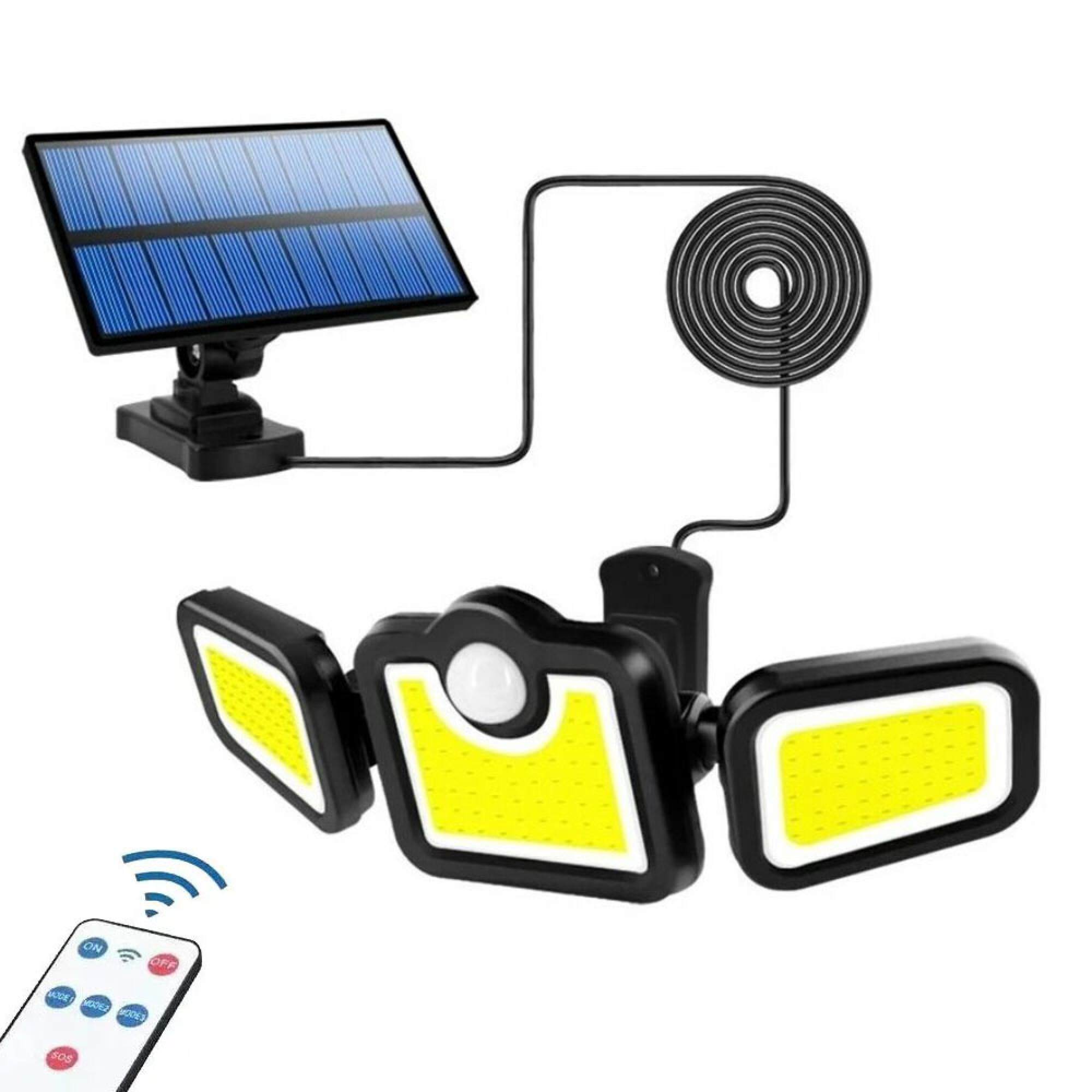 Foco Solar Triple con Sensor de Movimiento y Control Remoto COB