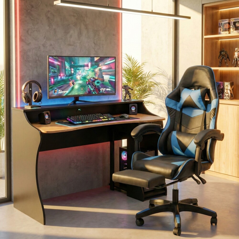 Combo Escritorio + Silla Gamer Azul