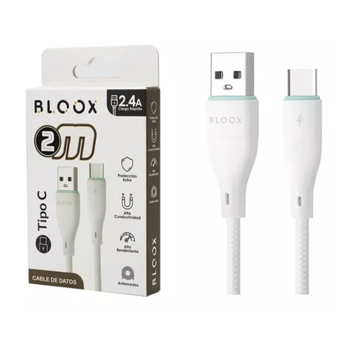 Cable De Datos Bloux Usb A Lightning 2 Metro - CABLE BLOOX USB A/LIGHTNING 2M 