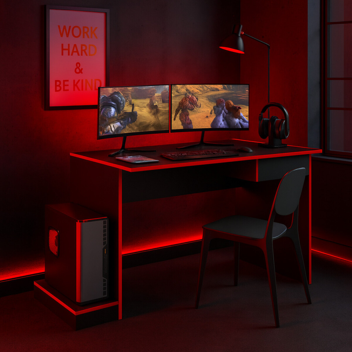 Escritorio GAMER con cajón y base para Torre o CPU adaptable 