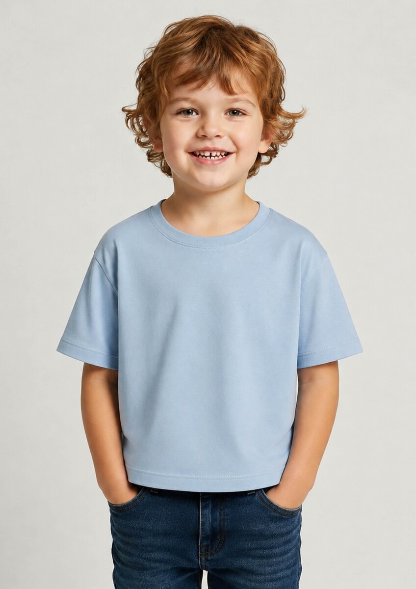 Remera Básica Infantil en Algodón - Celeste 