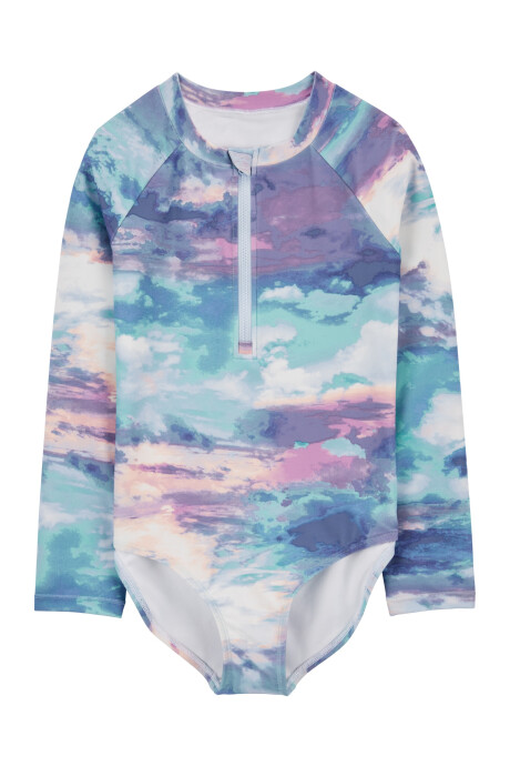 Malla de baño una pieza manga larga con protección UPF 50+ diseño tie-dye Sin color