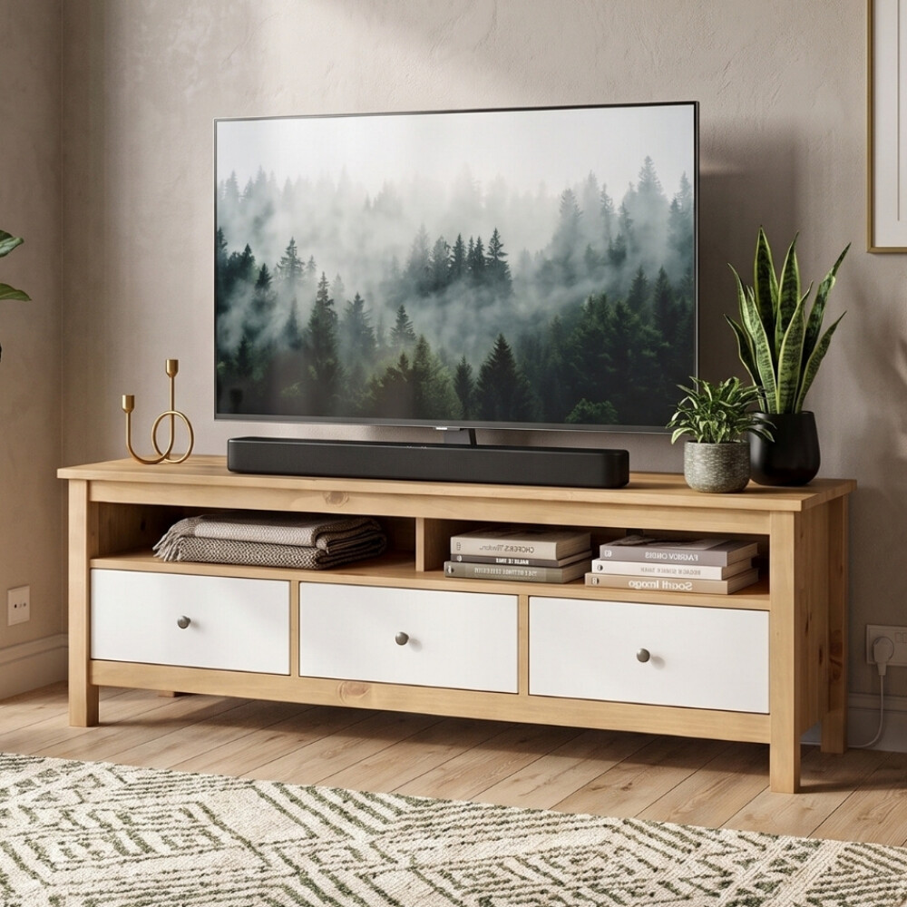 Rack TV 3 Cajones Madera Natural - Mari Blanco