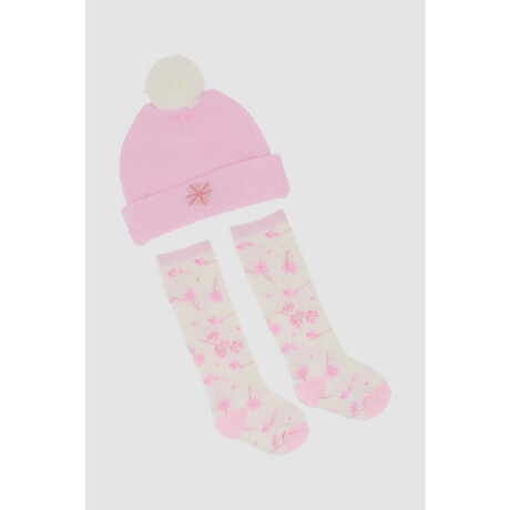 Pack Gorrito Y Medias Flor Rosado